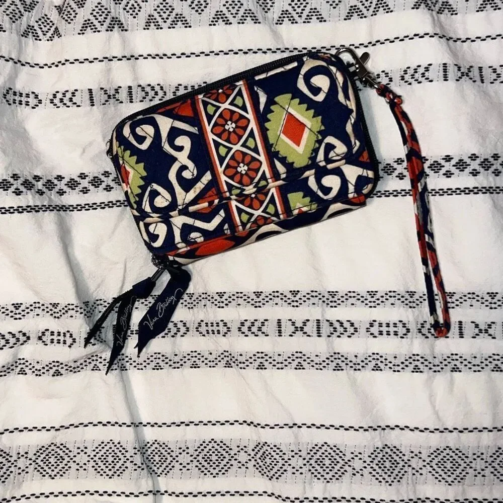 Vera Bradley Zip Around Wristlet Wallet – Navy Multicolor Aztec Print - Picture 1 of 5